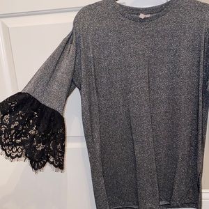 Asos oversized tee lace sleeves, grey light shimmer
